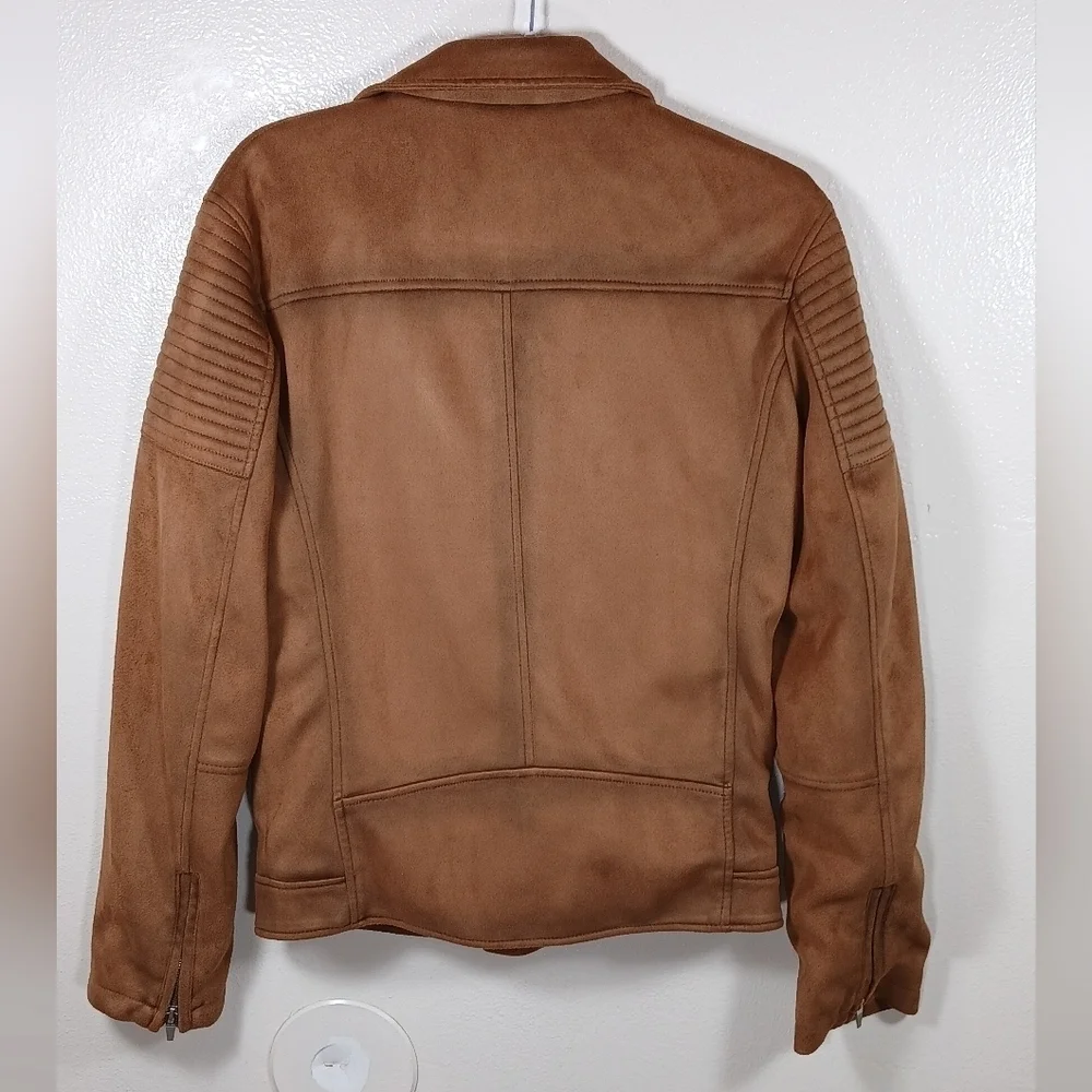 Zara Men's Rust Brown Vegan Suede Moto Biker Jacket size Small